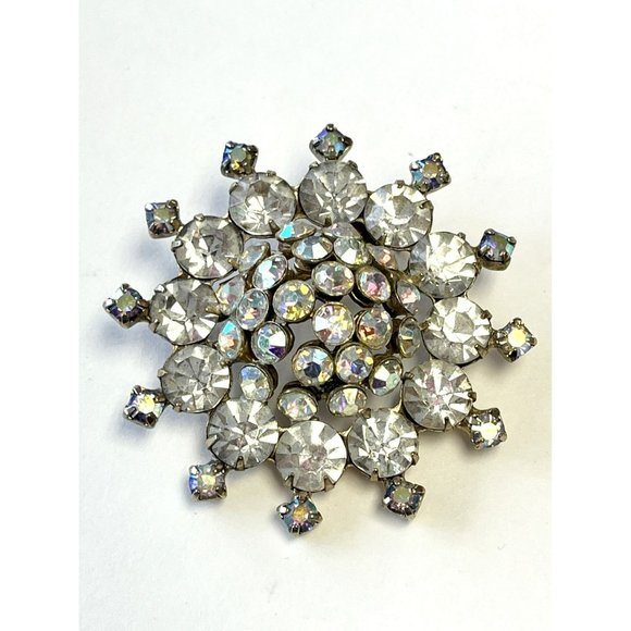Vintage Starburst Rhinestone Brooch Pin
